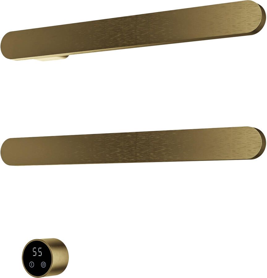 Hotbath &MORE set van 2 rails RASS50 SOFT SQUARE 50 cm met separate schakelaar en inbouw element Geborsteld Messing PVD (RASS50-2BBP)