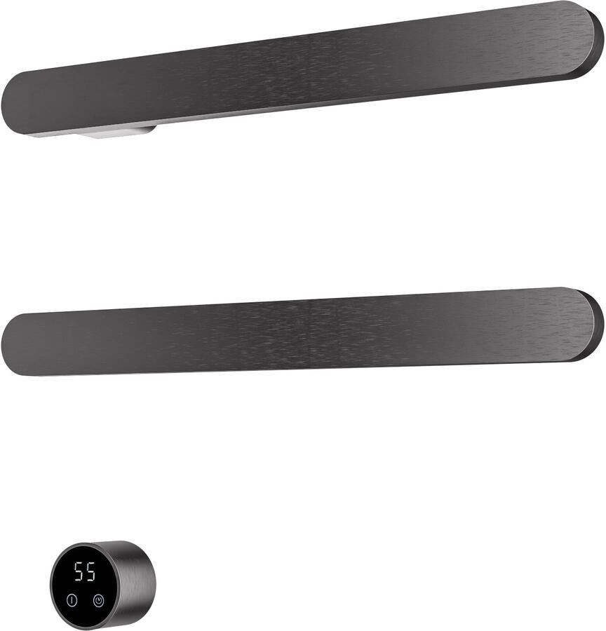 Hotbath &MORE set van 2 rails RASS50 SOFT SQUARE 50 cm met separate schakelaar en inbouw element Geborsteld Gunmetal PVD (RASS50-2BGP)