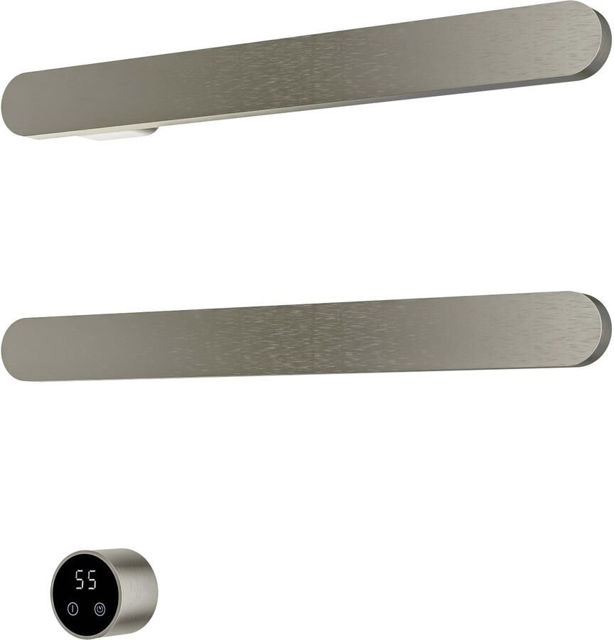Hotbath &MORE set van 2 rails RASS50 SOFT SQUARE 50 cm met separate schakelaar en inbouw element Geborsteld Nikkel (RASS50-2GN)