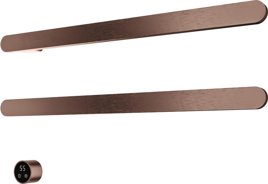 Hotbath &MORE set van 2 rails RASS80 SOFT SQUARE 80 cm met separate schakelaar en inbouw element Geborsteld Koper PVD (RASS80-2BCP)