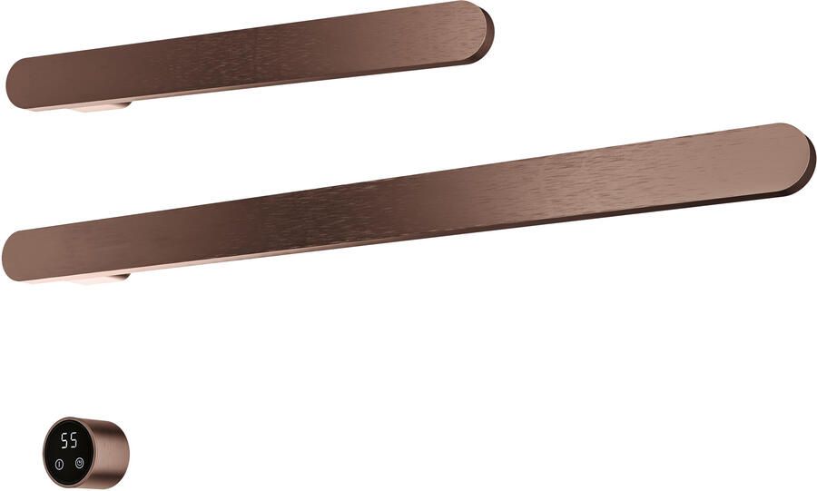 Hotbath &MORE set van 2 rails RASS80 SOFT SQUARE 80 en RASS50 SOFT SQUARE 50 cm met separate schakelaar en inbouw element Geborsteld Koper PVD (RASS50+RASS80BCP)