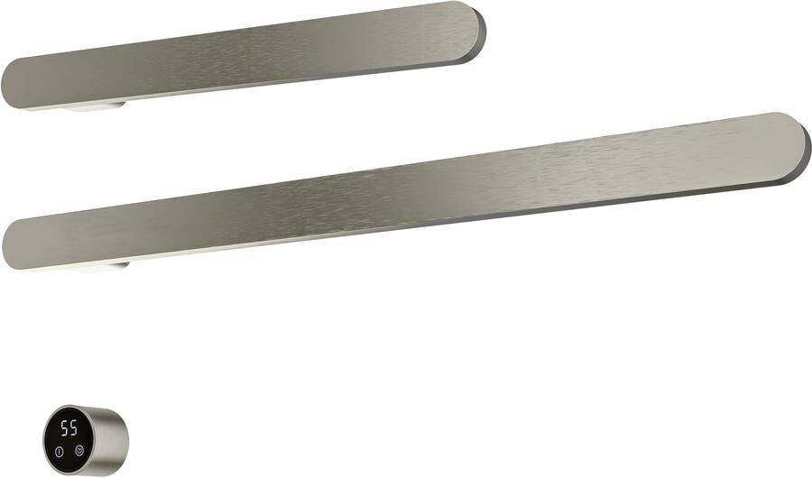 Hotbath &MORE set van 2 rails RASS80 SOFT SQUARE 80 en RASS50 SOFT SQUARE 50 cm met separate schakelaar en inbouw element Geborsteld Nikkel (RASS50+RASS80GN)