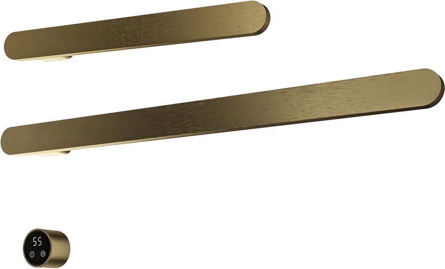 Hotbath &MORE set van 2 rails RASS80 SOFT SQUARE 80 en RASS50 SOFT SQUARE 50 cm met separate schakelaar en inbouw element Geborsteld Messing PVD (RASS50+RASS80BBP)