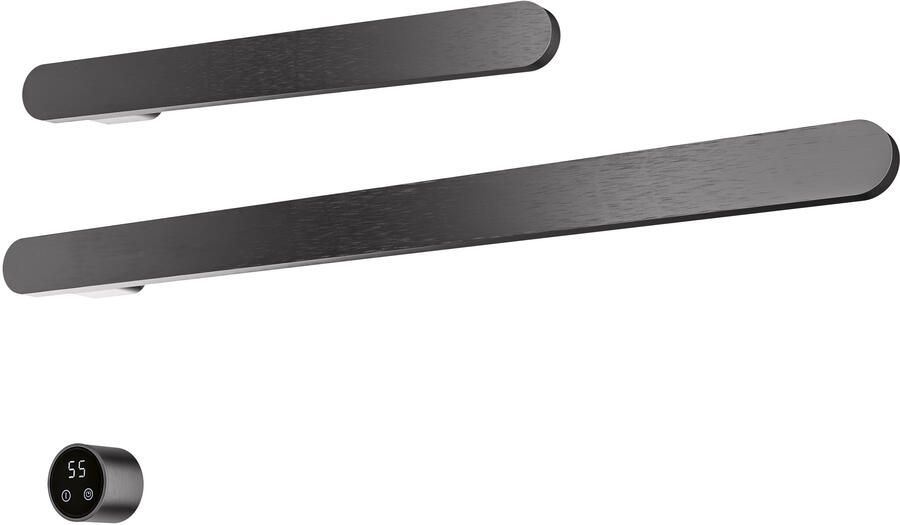 Hotbath &MORE set van 2 rails RASS80 SOFT SQUARE 80 en RASS50 SOFT SQUARE 50 cm met separate schakelaar en inbouw element Geborsteld Gunmetal PVD (RASS50+RASS80BGP)