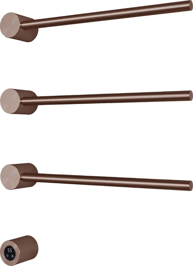 Hotbath &MORE set van 3 rails RARH50 ROUND 50 cm met separate schakelaar en inbouw element Geborsteld Koper PVD (RARH50-3BCP)