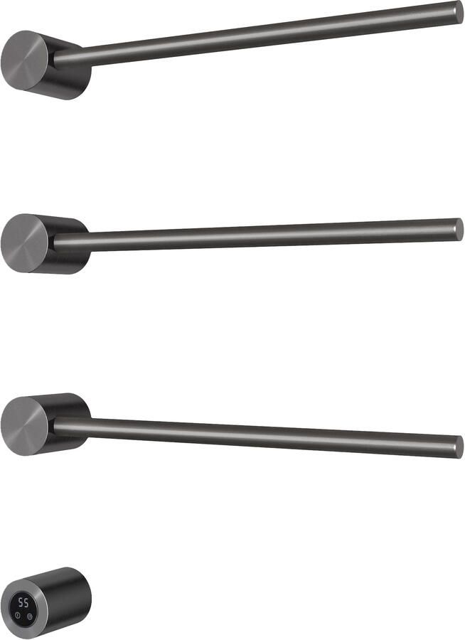 Hotbath &MORE set van 3 rails RARH50 ROUND 50 cm met separate schakelaar en inbouw element Geborsteld Gunmetal PVD (RARH50-3BGP)