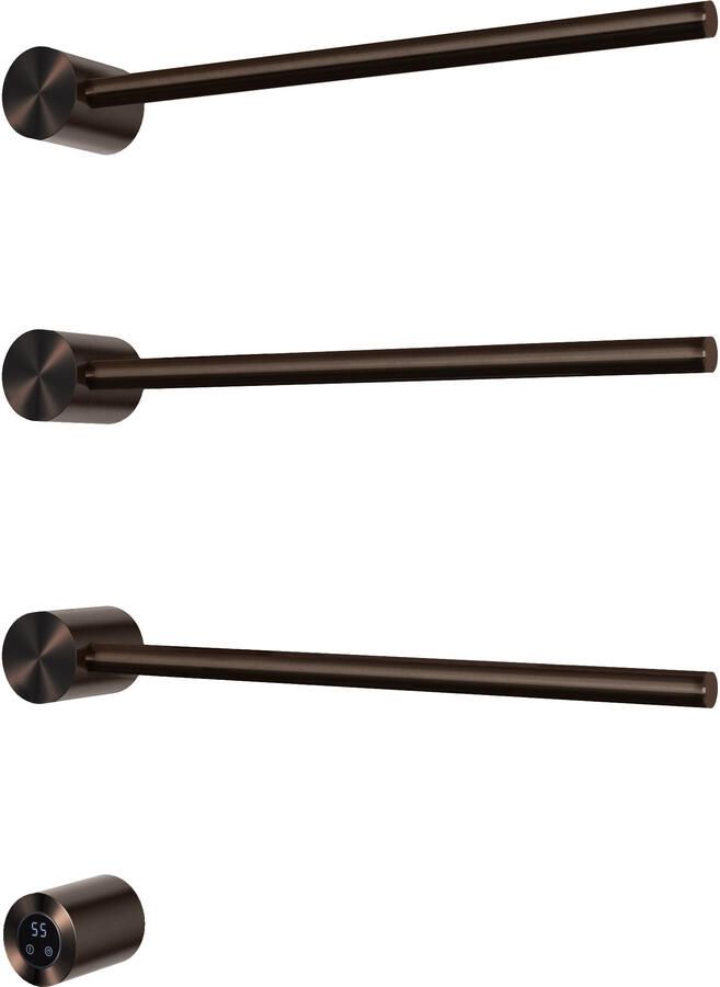 Hotbath &MORE set van 3 rails RARH50 ROUND 50 cm met separate schakelaar en inbouw element Tuscan Bronze (RARH50-3TB)