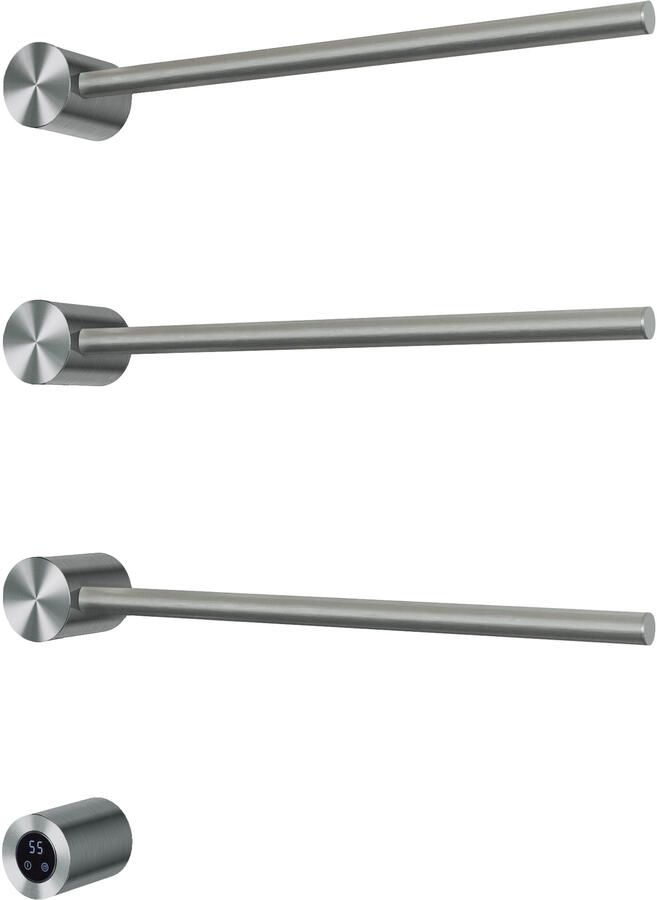 Hotbath &MORE set van 3 rails RARH50 ROUND 50 cm met separate schakelaar en inbouw element Geborsteld Nikkel (RARH50-3GN)