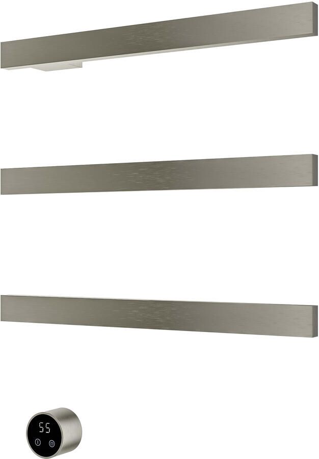 Hotbath &MORE set van 3 rails RAS50 SQUARE 50 cm met separate schakelaar en inbouw element Geborsteld Nikkel (RAS50-3GN)