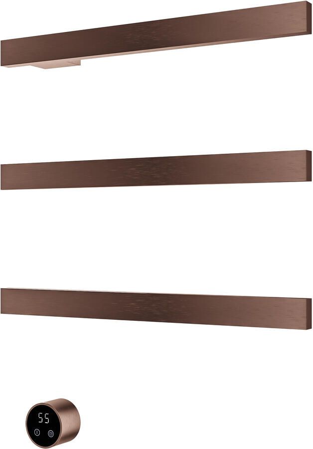 Hotbath &MORE set van 3 rails RAS50 SQUARE 50 cm met separate schakelaar en inbouw element Geborsteld Koper PVD (RAS50-3BCP)