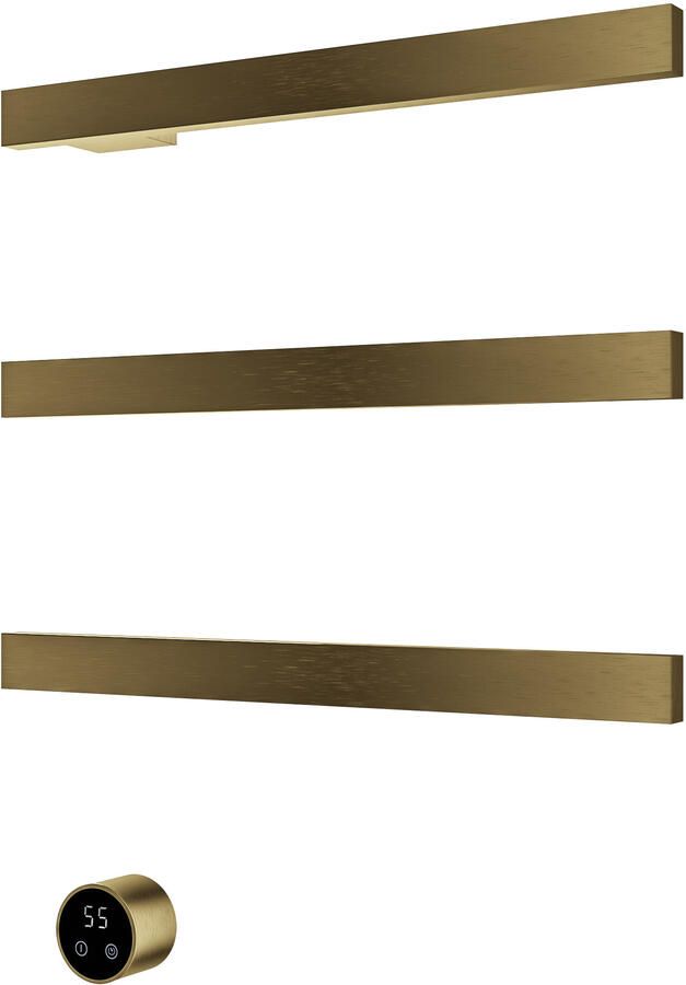 Hotbath &MORE set van 3 rails RAS50 SQUARE 50 cm met separate schakelaar en inbouw element Geborsteld Messing PVD (RAS50-3BBP)