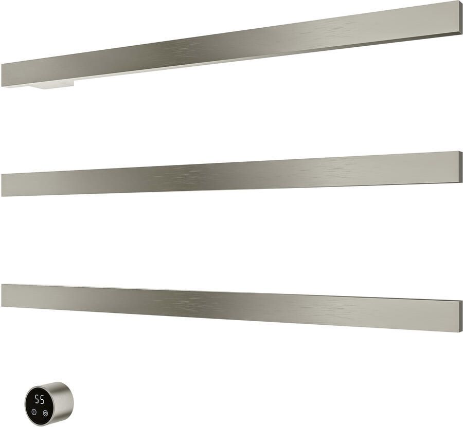 Hotbath &MORE set van 3 rails RAS80 SQUARE 80 cm met separate schakelaar en inbouw element Geborsteld Nikkel (RAS80-3GN)