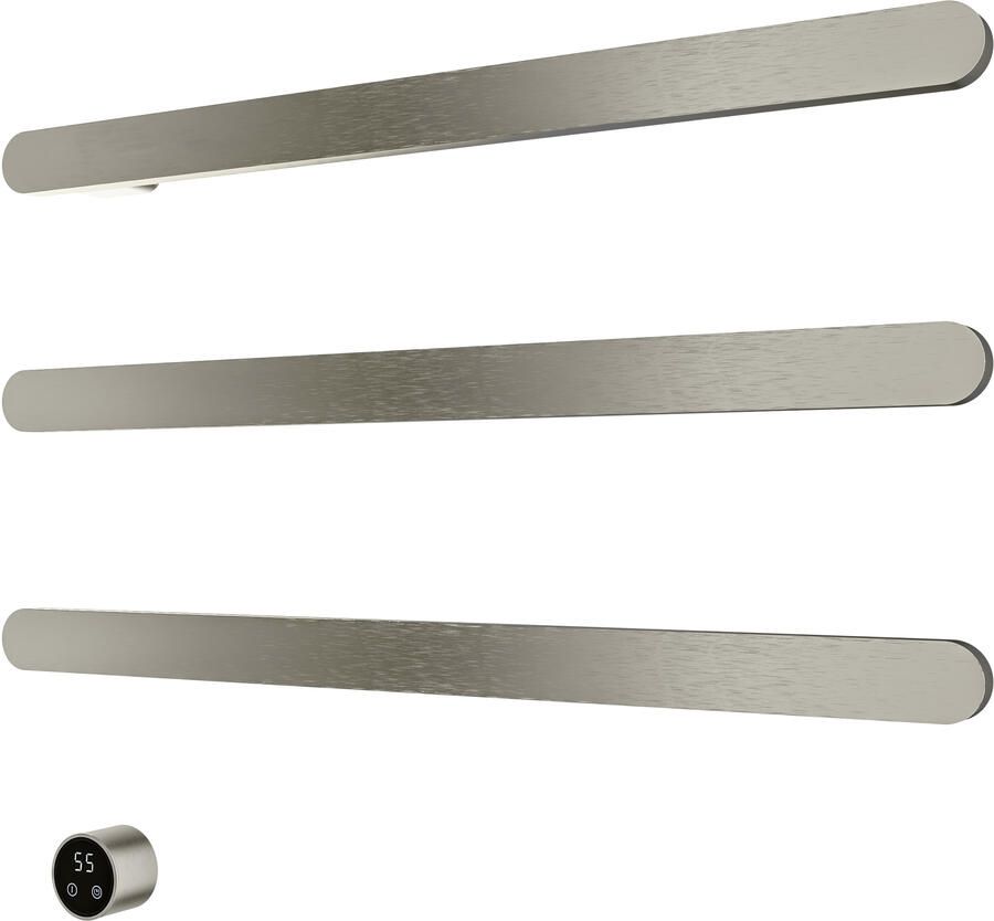 Hotbath &MORE set van 3 rails RASS80 SOFT SQUARE 80 cm met separate schakelaar en inbouw element Geborsteld Nikkel (RASS80-3GN)