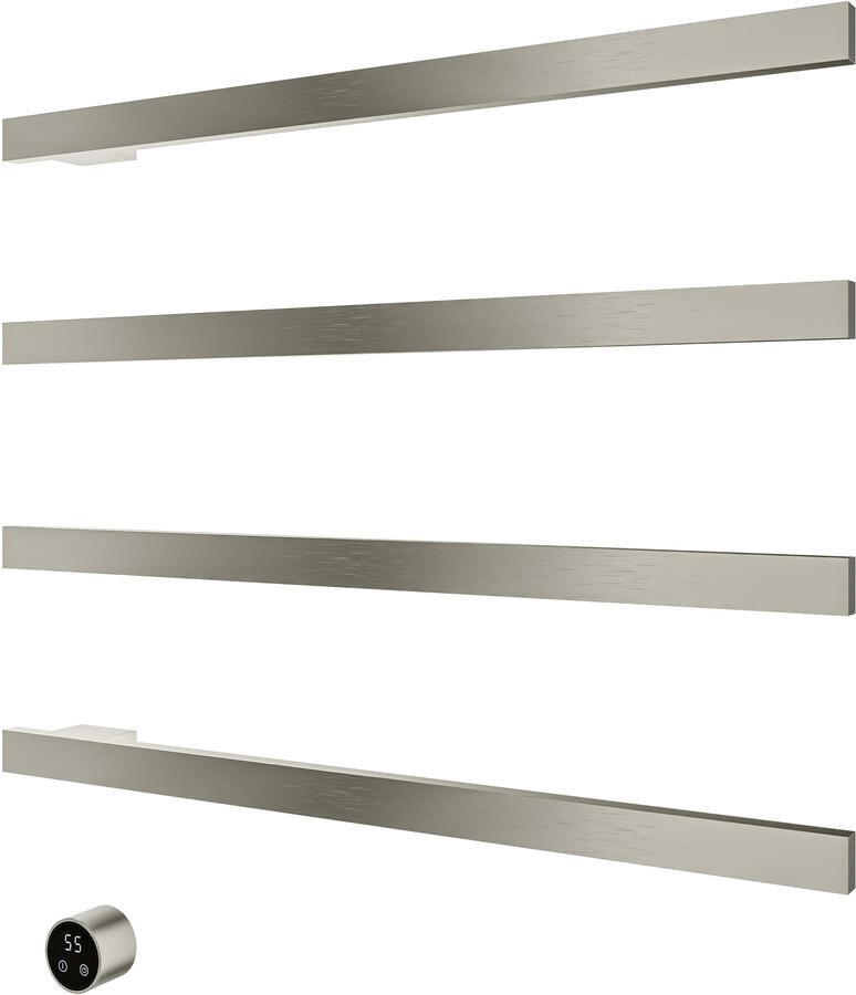 Hotbath &MORE set van 4 rails RAS80 SQUARE 80 cm met separate schakelaar en inbouw element Geborsteld Nikkel (RAS80-4GN)