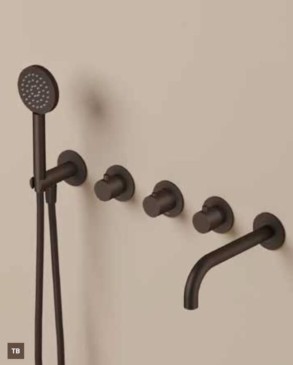 Hotbath GUY Afbouwdeel bad douche thermostaat met 2 stopkranen met uitloop Tuscan Bronze