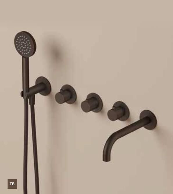 Hotbath GUY Afbouwdeel bad douche thermostaat met 2 stopkranen met uitloop Tuscan Bronze