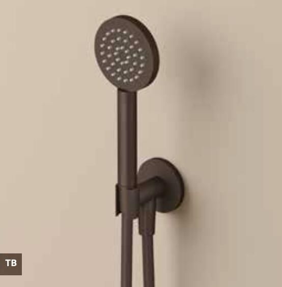 Hotbath GUY Handdouche rond met wandsteun + uitlaat en doucheslang 1 5 mtr tbv inbouwkraan Tuscan Bronze