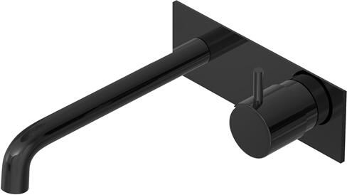 Hotbath Inbouw Wastafelkraan Met Achterplaat Cobber 18cm Gebogen Uitloop 1-Hendel Gepolijst Zwart PVD