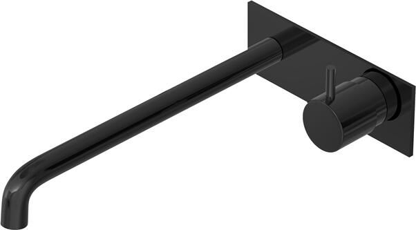 Hotbath Inbouw Wastafelkraan Met Achterplaat Cobber 25cm Gebogen Uitloop 1-Hendel Gepolijst Zwart PVD