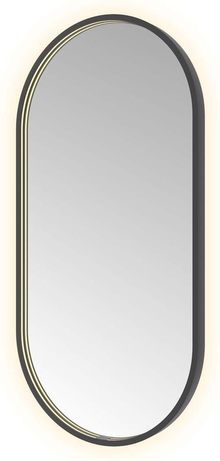 Hotbath Spiegel &MORE 100x50 cm LED-Verlichting Spiegelverwarming Ovaal Geborsteld Zwart PVD