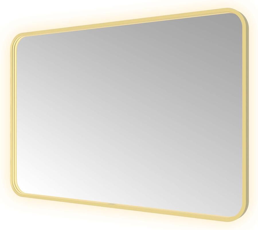Hotbath Spiegel &MORE 80x120 cm LED-Verlichting Spiegelverwarming Rechthoek Afgerond Geborsteld Messing PVD