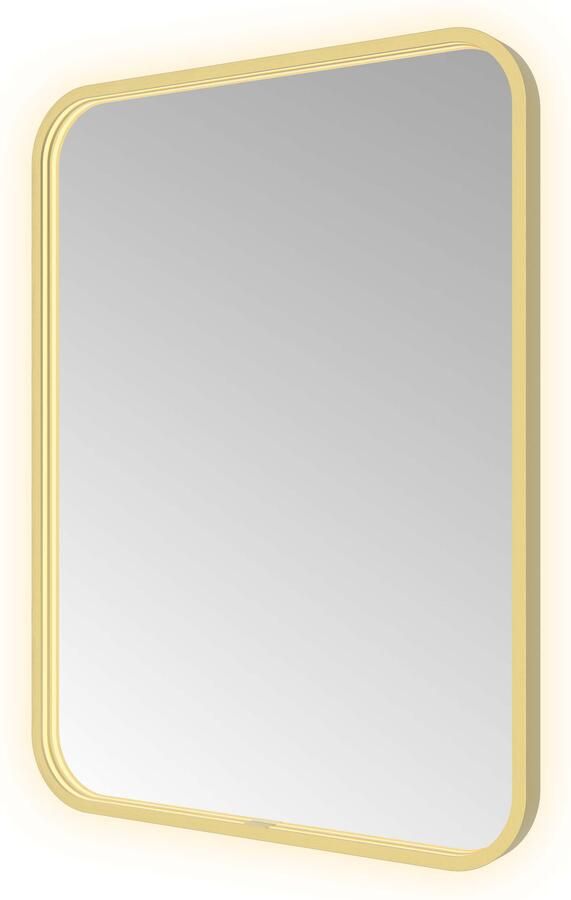 Hotbath Spiegel &MORE 80x60 cm LED-Verlichting Spiegelverwarming Rechthoek Afgerond Geborsteld Messing PVD