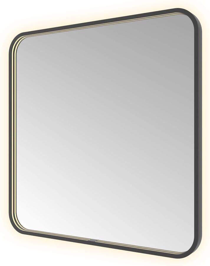 Hotbath &MORE Spiegel direct en indirect LED spiegelverwarming color changing dimbaar met afstandsbediening Geborsteld zwart PVD SSQ80MBP