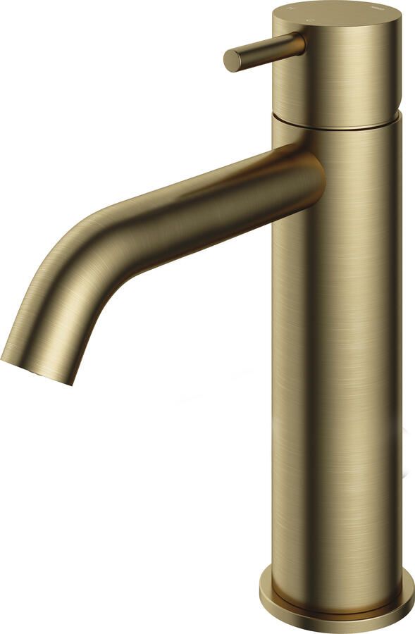 Hotbath Cobber 1-hendel wastafelmengkraan 21 6 cm hoog met gebogen uitloop van 13 5 cm geborsteld messing