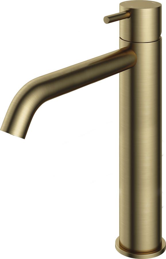Hotbath Cobber 1-hendel hoge wastafelmengkraan 28 6 centimeter hoog met gebogen uitloop van 18 cm geborsteld messing