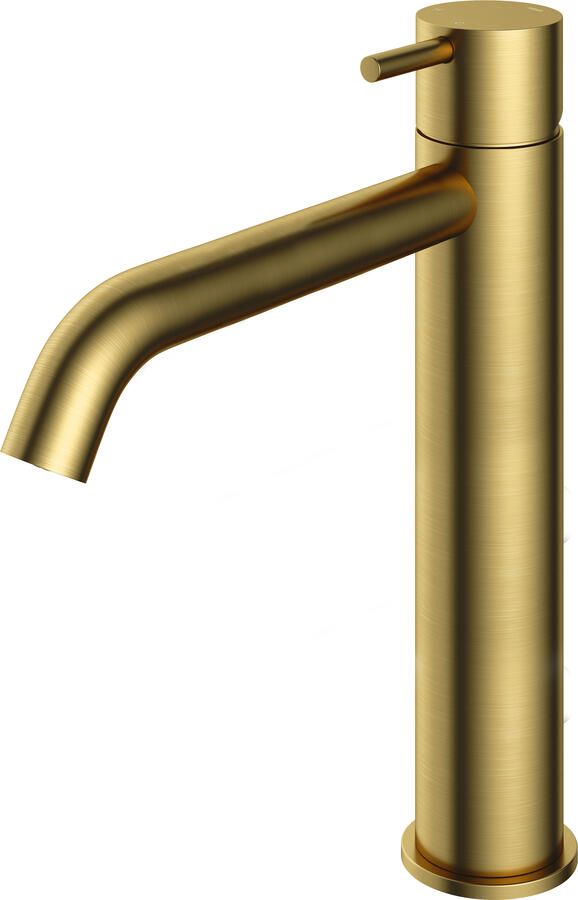 Hotbath Cobber 1-hendel hoge wastafelmengkraan 28 6 centimeter hoog met gebogen uitloop van 18 cm geborsteld messing pvd