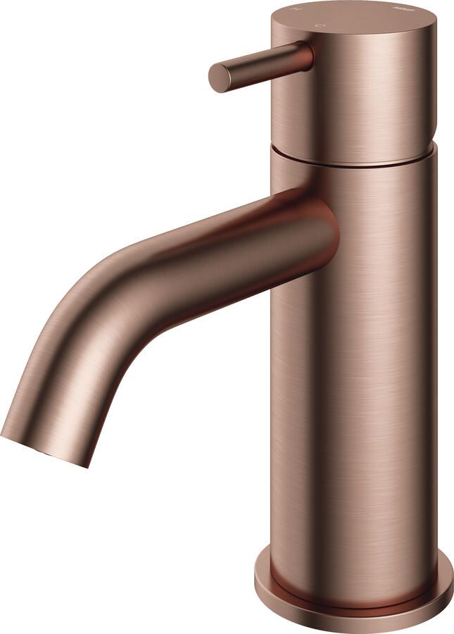 Hotbath Cobber 1-hendel wastafelmengkraan 14 3 cm hoog met gebogen uitloop van 10 7 cm geborsteld koper PVD