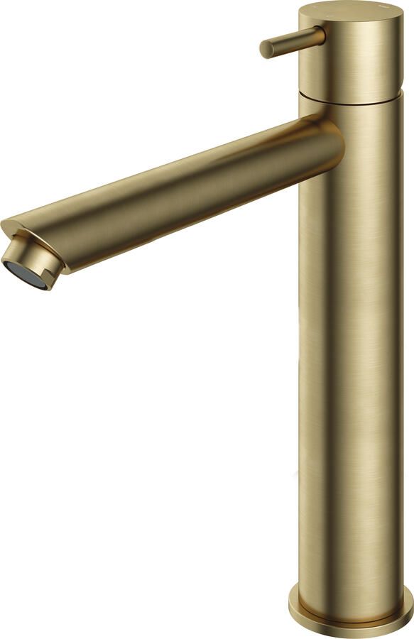 Hotbath Cobber ééhendel hoge wastafelmengkraan 28 6 centimeter hoog met rechte uitloop van 18 cm geborsteld messing