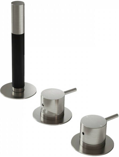 Hotbath Cobber éénhendel thermostatische badrandcombinatie met 2-weg omstel en staafhanddouche gepolijst messing PVD