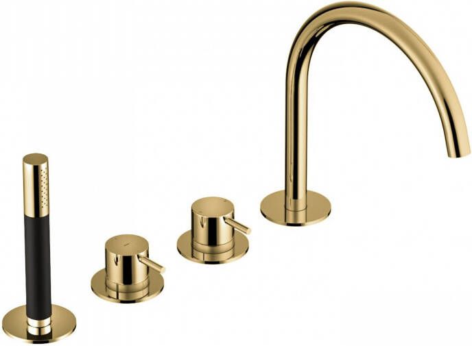 Hotbath Cobber Badrandcombinatie met draaibare mengkraan 2 functies omstel en handdouche Living Colours Verouderd messing CB073AB