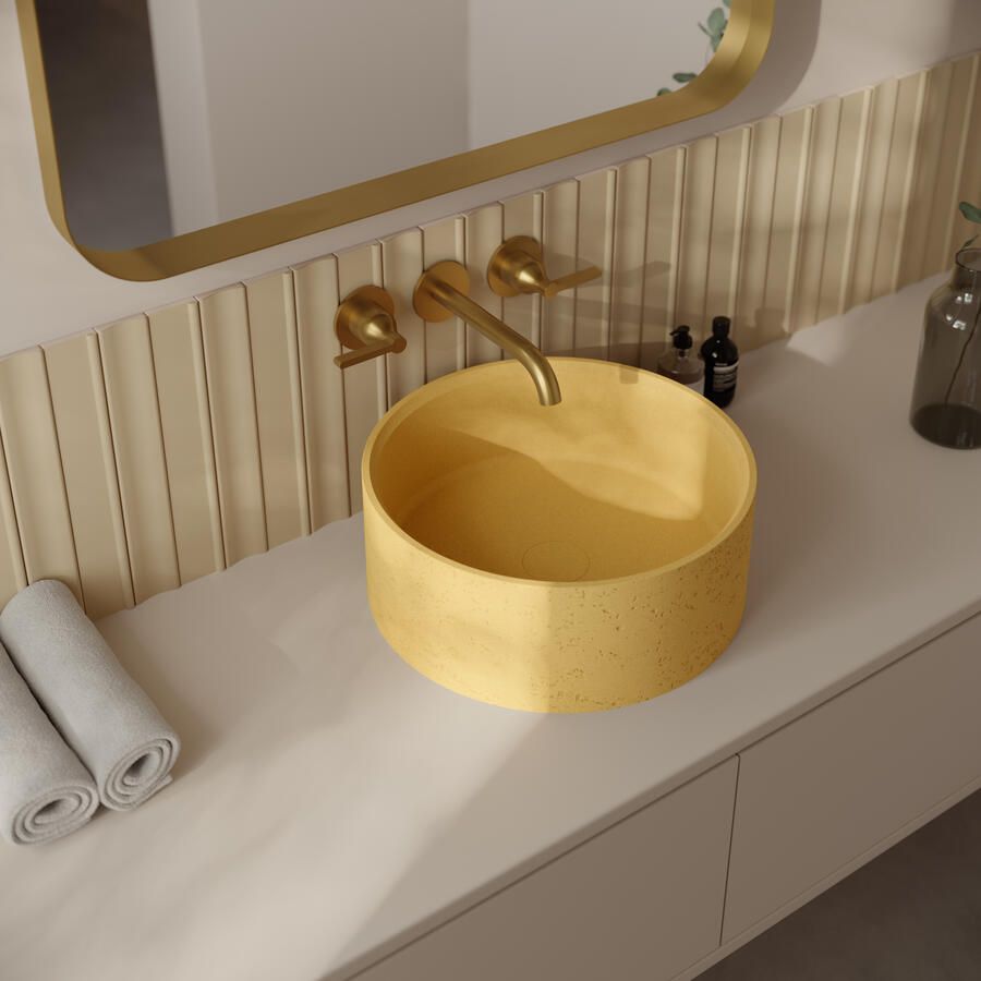 Ideavit Betonnen Vrijstaande Wastafel Rond Idea.Deep-D10 39x15cm Okergeel