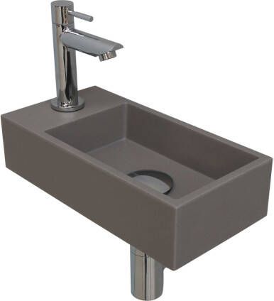 INK Versus fonteinpack inclusief quartz fontein met afzetplateau links fonteinkraan designsifon designplug en montageset 36x9x18 cm quartz beton