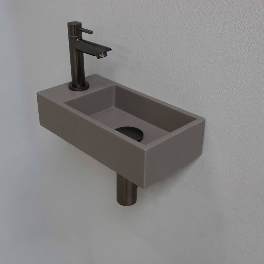 INK Versus fonteinpack inclusief quartz fontein met afzetplateau links fonteinkraan designsifon designplug en montageset 36x9x18 cm quartz beton