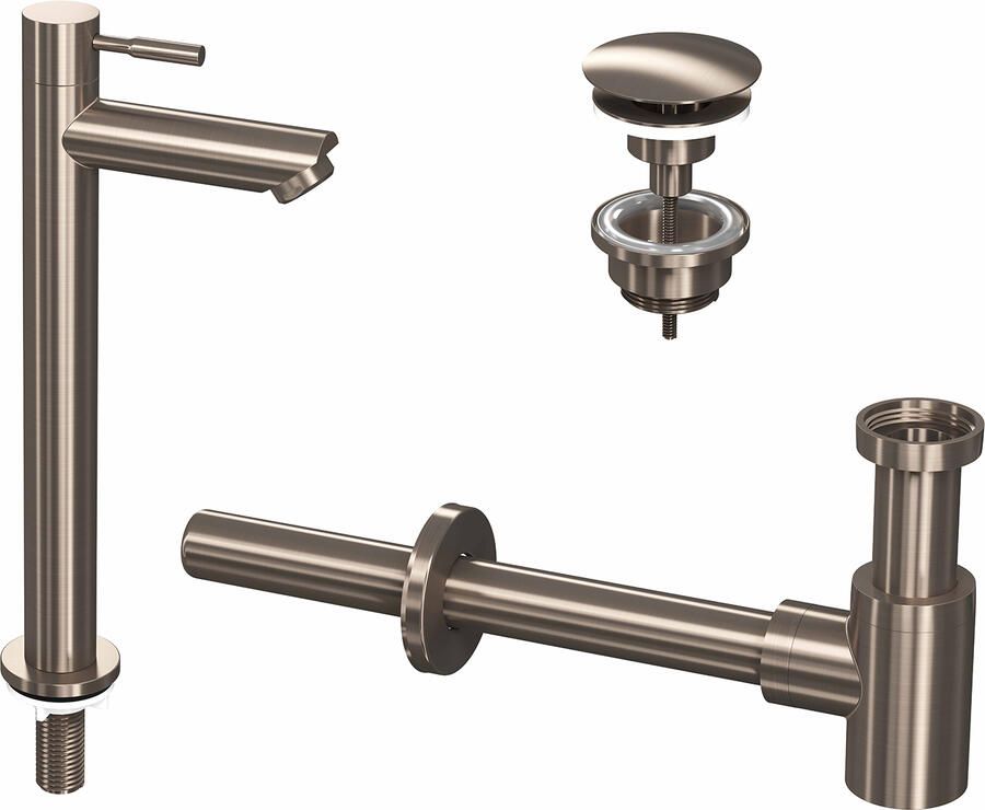 Ink 2A Fonte raanset staande Fonte raan hoog always open plug en designSifon nikkel geborsteld 9902415