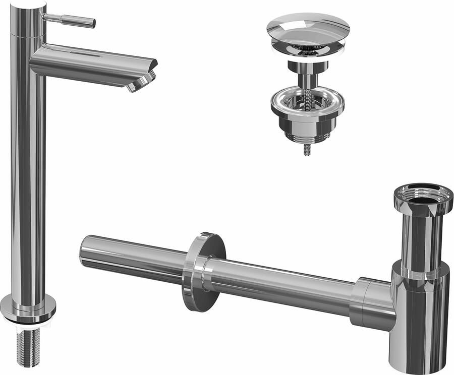 Ink 2A Fonte raanset staande Fonte raan hoog always open plug en designSifon Chroom 9902410