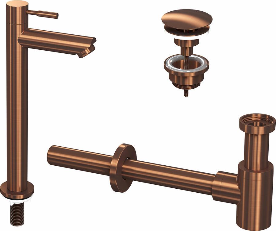 Ink 2A Fonte raanset staande Fonte raan hoog always open plug en designSifon Mat rose goud 9902412