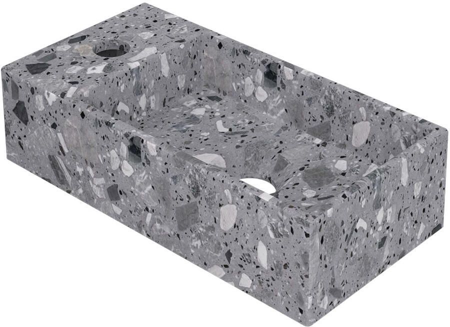 INK Fontein Versus 36x18x9cm Composiet L s Met Kraangat Mat Grijs Terrazzo