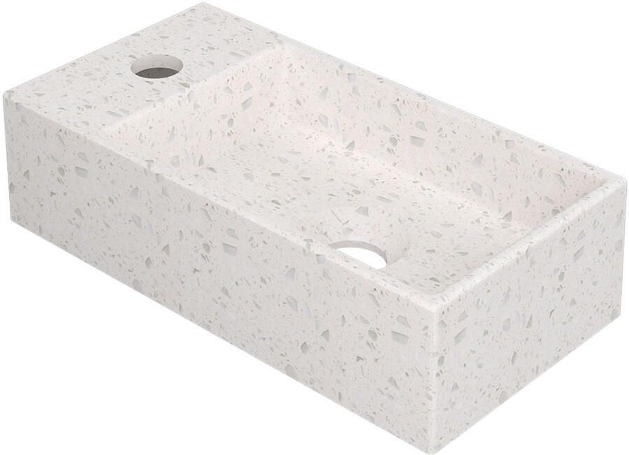 INK Fontein Versus 36x18x9cm Composiet L s Met Kraangat Mat Wit Terrazzo
