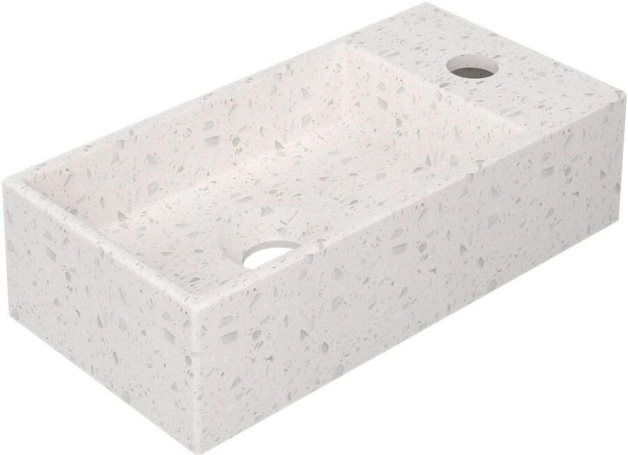 INK Fontein Versus 36x18x9cm Composiet Rechts Met Kraangat Mat Wit Terrazzo