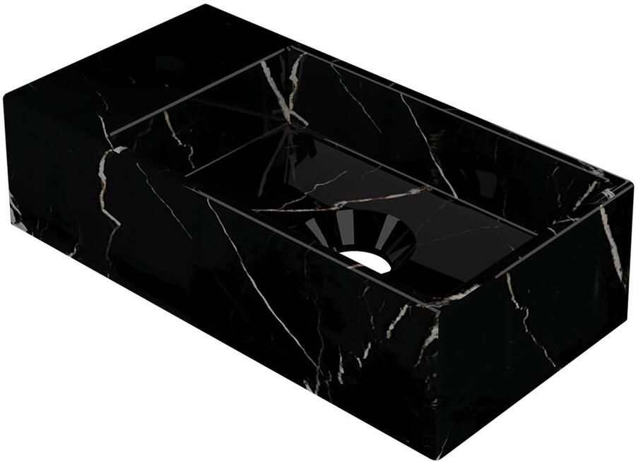 INK Fontein Versus 36x18x9cm Hardsteen L s Met Kraangat Glans Zwart Marmer