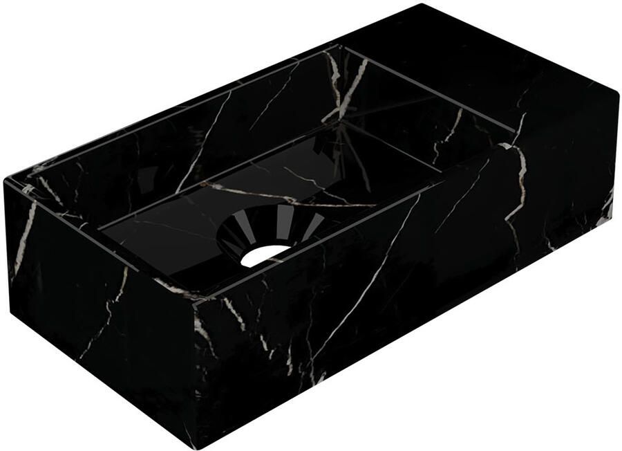 INK Fontein Versus 36x18x9cm Hardsteen Rechts Zonder Kraangat Glans Zwart Marmer