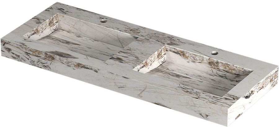 INK Pitch Wastafel keramische slab bak dubbel met drain en front en side skirts 2 kraangaten 120x45x9 Island glossy