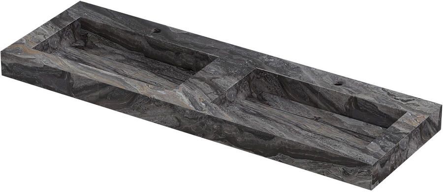 INK Pitch Wastafel keramische slab bak dubbel met drain en front en side skirts 2 kraangaten 140x45x9 Venice brown glossy