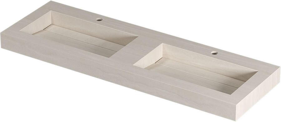 INK Pitch Wastafel keramische slab bak dubbel met drain en front en side skirts 2 kraangaten 140x45x9 Travertin mat