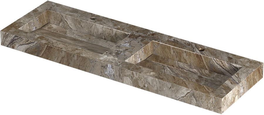 INK Pitch Wastafel keramische slab bak dubbel met drain en front en side skirts 2 kraangaten 140x45x9 Earth glossy