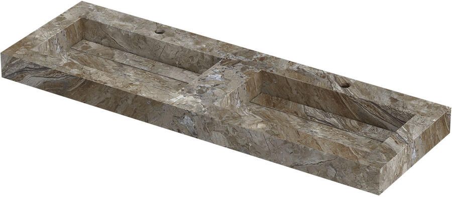 INK Pitch Wastafel keramische slab bak dubbel met drain en front en side skirts 2 kraangaten 140x45x9 Island glossy